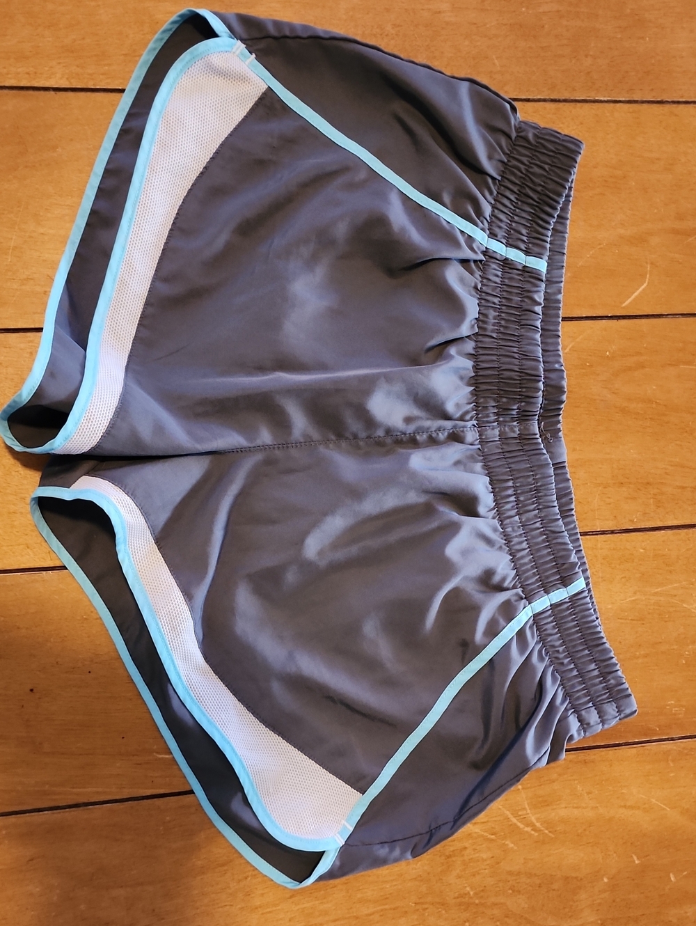 Women’s Athletic Running Shorts - Gray with Light Blue Trim